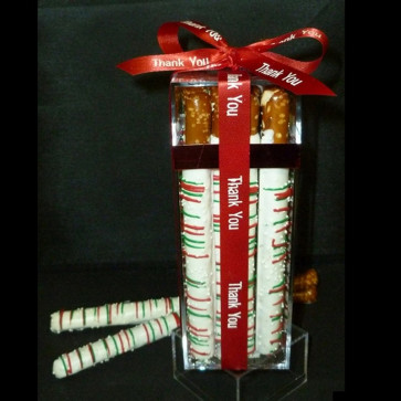 White Chocolate Dipped Pretzel Rods Gift Cube - Medium
