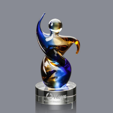 Genesis Figurine Art Glass Award on Clear Glass Base - 9.5 in tall
