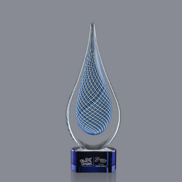 Beasley Art Glass Award on Blue Base 11.5 in Tall