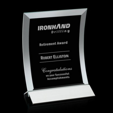 Dominga Award Curved bevelled Jade Crystal on Aluminum Base 4in x6in