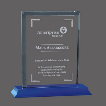 Denison on Bartlett Crystal Award- Starfire/Blue 8 in.x10 in.