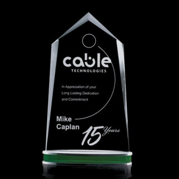 Swansea Starfire Crystal Award - Green Accent and Aluminum Base 9 1/4