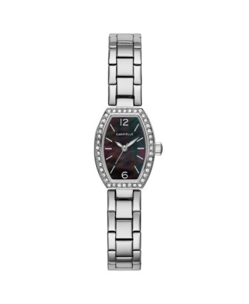 Caravelle Ladies Crystal Accent Watch with Tonneau Black Mother-of-Pearl Dial