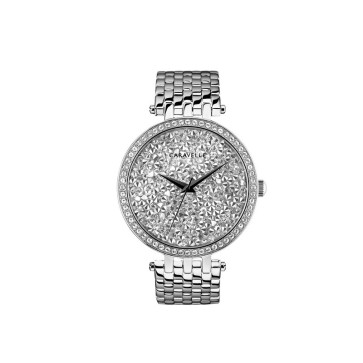 Caravelle Ladies Silver Rock Crystal Dial Watch with Stainless Steel Bracelet
