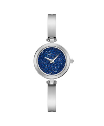 Caravelle Ladies Stainless Steel Bangle Bracelet Watch with Blue Rock Crystal Dial