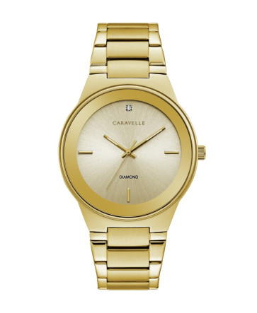 Caravelle Mens Modern Diamond Bracelet Watch Gold Tone Stainless Steel
