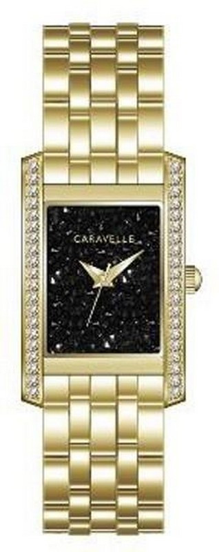 Caravelle Ladies Bracelet from the Modern Collection- Gold Bracelet with Black Rock Crystal Dial