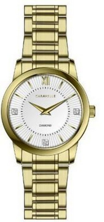 Caravelle Ladies Bracelet from the Dress Collection- Gold with Diamond Markers