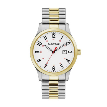 Caravelle Mens Quartz Two Tone Stainless Steel Dress Watch Expansion Bracelet