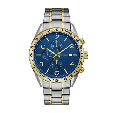 Caravelle Mens Two Tone Stainless Steel Sport Chronograph Watch With Blue Dial