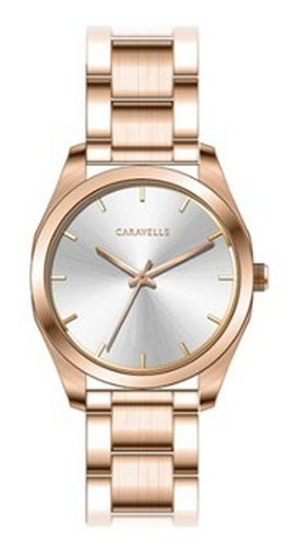 Caravelle Ladies Rose Gold Bracelet with Silver Dial and Rose Gold Details