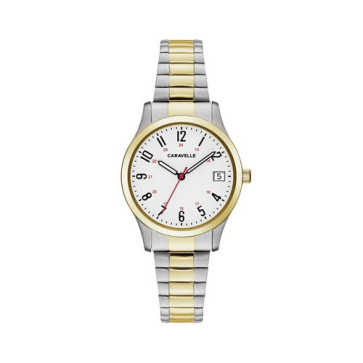 Caravelle Ladies Two Tone Stainless Steel Expansion Bracelet Watch with Date Marker