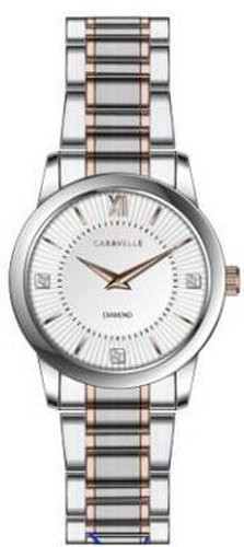 Caravelle Ladies Bracelet from the Dress Collection- Two Tone Silver and Rose Gold with Diamond Markers