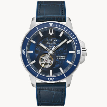 Bulova Watches Men's Marine Star Series C Blue Leather and Silicone Strap Watch Blue dial