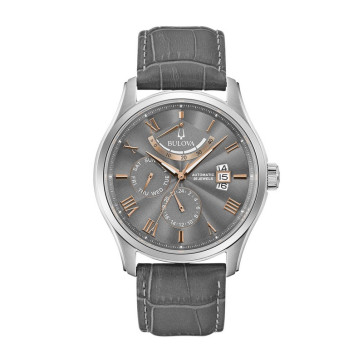 Bulova Watches Mens Classic Wilton Grey Leather Strap and Automatic