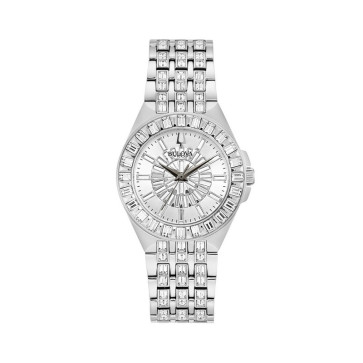Bulova Watches Ladies Crystal Phantom Baguette Silver Bracelet
