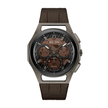 Bulova Watches Mens CURV Chronograph Brown Leather Strap and Dial