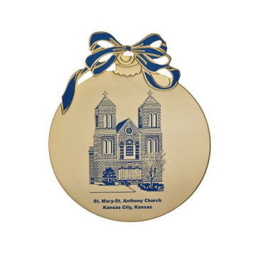 Gold Ball Shape Flat Metal Holiday Ornament with Matching Bow Color