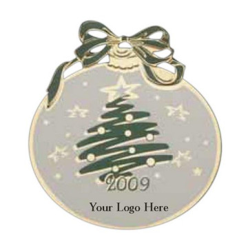 Gold Christmas Ball Ornament with Tree and Year