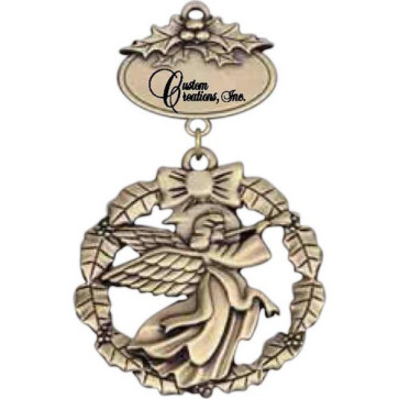 Brass Angel in Wreath Holiday Ornament with Custom Decoration