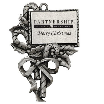 Pewter Finish Christmas Candy Cane Ornament