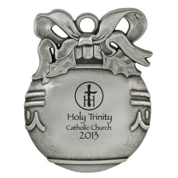 Pewter Finish Ball Shape Christmas Ornament with Custom Decoration