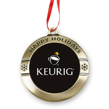 Round Happy Holidays Custom Photo Christmas Ornament with 4CP Decal