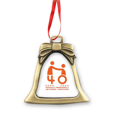 Metal Bell Shape Christmas Ornament with 4CP Photo Art - Epoxy Dome