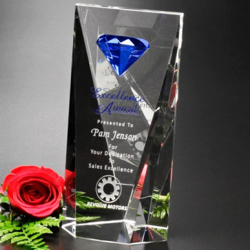 Gemstone Award 8 in. Optical Crystal with Blue Accent