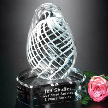 White Swirl on Clear Base Art Glass Award 5 in.