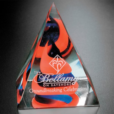 Swirl Pyramid - Art Glass Award Red/Blue 4 in.