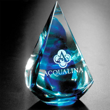 Quatro Pyramid Art Glass Award Blue 4 in.