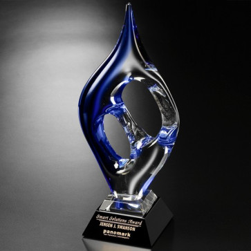 Geo Blue Art Glass Award 17-1/2 in.