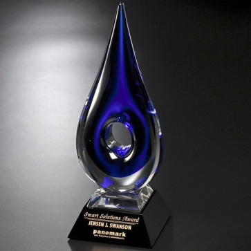 Blue Teardrop Art Glass Award 14 in.
