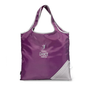 Latitudes Foldaway Shopping Bag Drawstring Tote Bag - Plum/Silver