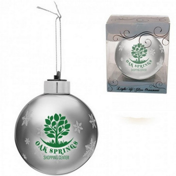 Custom Silver Light-Up Glass Christmas Ornaments