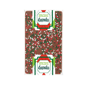 1 oz Belgian Chocolate Bar with Holiday Nonpareil Sprinkles