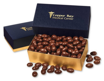 Chocolate Covered Almonds in Navy and Gold Gift Box