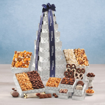 Silver Delights Giant Party Tower with Foil Stamped Ribbon