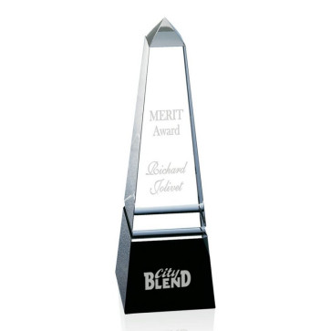 Groove Obelisk Optical Crystal Award - Black Base