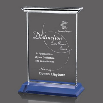 Tobermory Optical Crystal Award with Blue Base 10 in. High