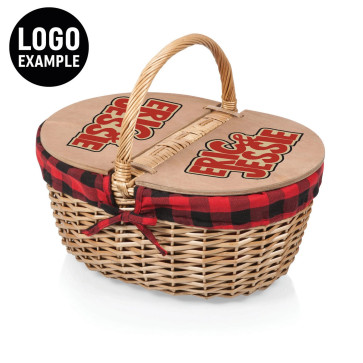 Country Picnic Basket, (Red & Black Buffalo Plaid)