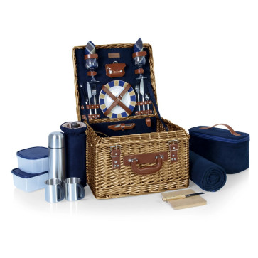 Canterbury Picnic Basket, (Navy with Plaid)