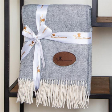 Herringbone Wool Blanket (Leatherette Patch)