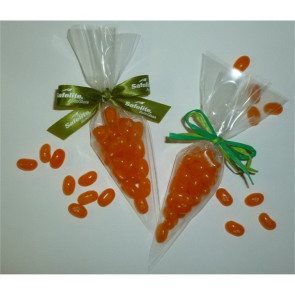 Mini Jelly Bean Carrot Tied with Green Rafia Ribbon