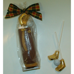 Chocolate Golf Bag with Foiled Putters in Cello Bag with Bow