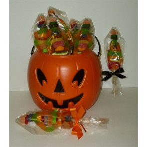 Witch Kabobs with Gummie Worms, Pumpkins and Gum Drops