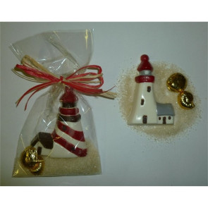 White Chocolate Lighthouse in the Sand with Foiled Sea Shells