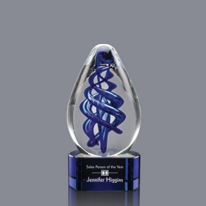 Expedia Art Glass Award on Blue Glass Base 6.75 in. High