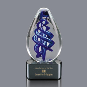 Expedia Art Glass Award on Ebony Glass Base 8.5 in High